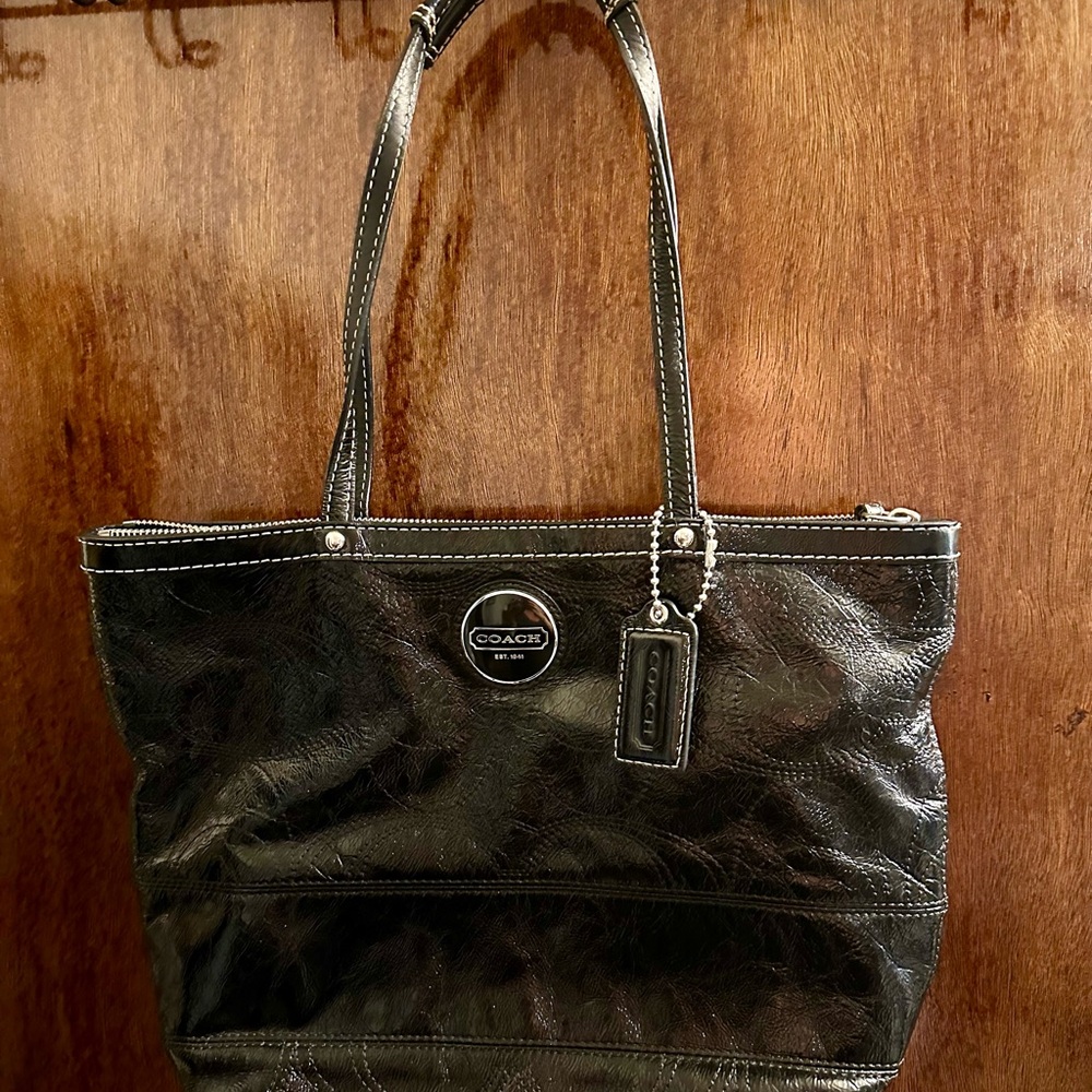 Coach Black Shimmering Tote Bag with Signature Logo